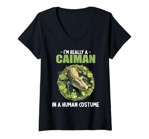 Damen Kaimane Kaiman T-Shirt mit V-Ausschnitt Damen Kaimane Kaiman T-Shirt mit V-Ausschnitt von Kaimane Kaiman Tier Shop
