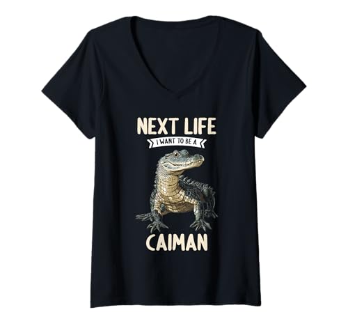 Damen Kaimane Kaiman T-Shirt mit V-Ausschnitt Damen Kaimane Kaiman T-Shirt mit V-Ausschnitt von Kaimane Kaiman Tier Shop