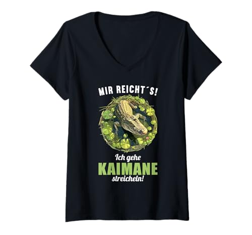 Damen Kaimane Kaiman T-Shirt mit V-Ausschnitt Damen Kaimane Kaiman T-Shirt mit V-Ausschnitt von Kaimane Kaiman Tier Shop