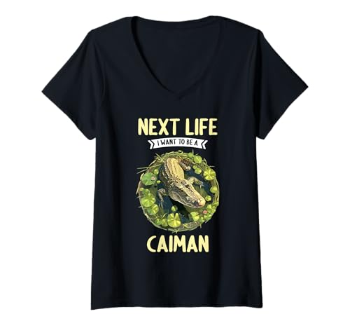 Damen Kaimane Kaiman T-Shirt mit V-Ausschnitt Damen Kaimane Kaiman T-Shirt mit V-Ausschnitt von Kaimane Kaiman Tier Shop