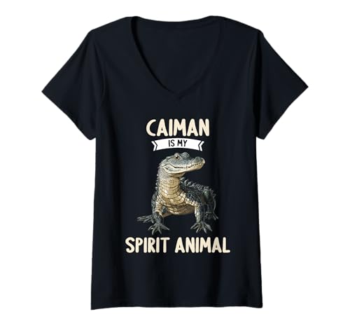 Damen Kaimane Kaiman T-Shirt mit V-Ausschnitt Damen Kaimane Kaiman T-Shirt mit V-Ausschnitt von Kaimane Kaiman Tier Shop