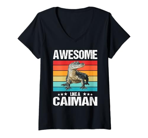 Damen Kaimane Kaiman T-Shirt mit V-Ausschnitt Damen Kaimane Kaiman T-Shirt mit V-Ausschnitt von Kaimane Kaiman Tier Shop