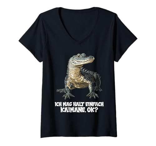Damen Kaimane Kaiman T-Shirt mit V-Ausschnitt Damen Kaimane Kaiman T-Shirt mit V-Ausschnitt von Kaimane Kaiman Tier Shop