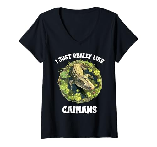 Damen Kaimane Kaiman T-Shirt mit V-Ausschnitt Damen Kaimane Kaiman T-Shirt mit V-Ausschnitt von Kaimane Kaiman Tier Shop
