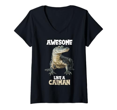 Damen Kaimane Kaiman T-Shirt mit V-Ausschnitt Damen Kaimane Kaiman T-Shirt mit V-Ausschnitt von Kaimane Kaiman Tier Shop