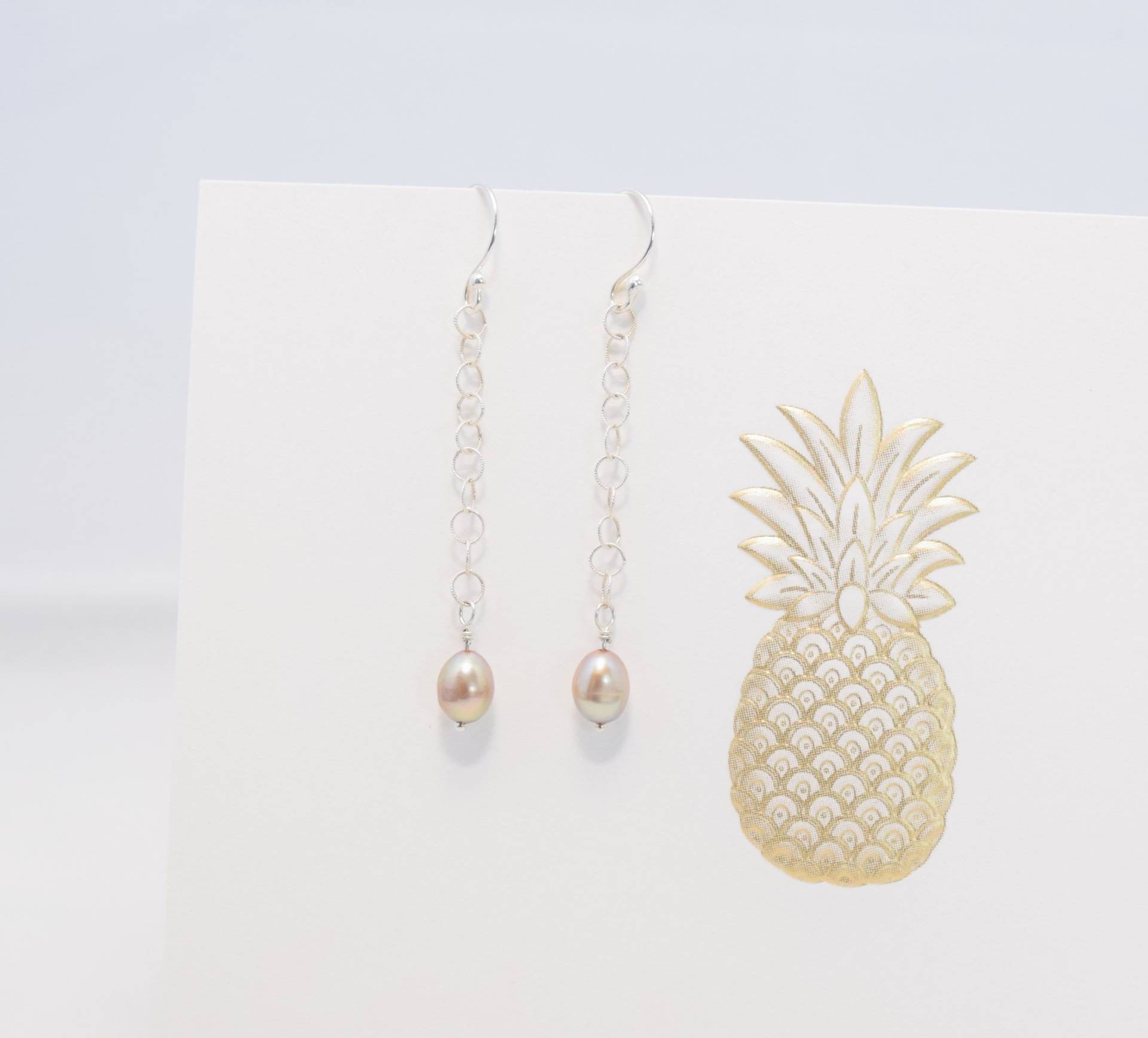Champagner Tropfen Perle Ohrringe/Kleine Süßwasserperlen Von Sterling Silber Runde Link Kette, Alle Komponenten Sind von KaimaraJewelry