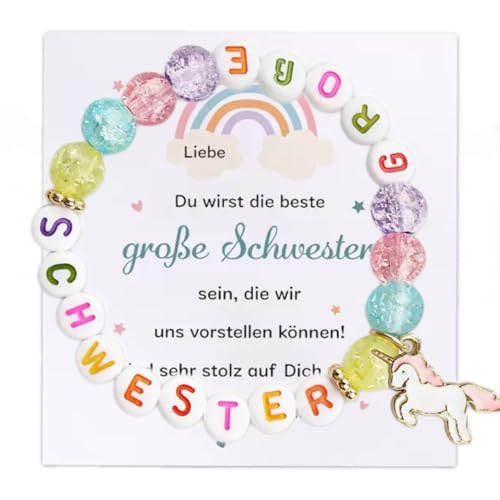 Kaimirui Große Schwester Armband Geschenk,Große Schwester Armband Kinder, Perlenarmband mit Postkarte und Geschenkbox Geschenk zur Geburt fur Mädchen (Set-Schwester) von Kaimirui