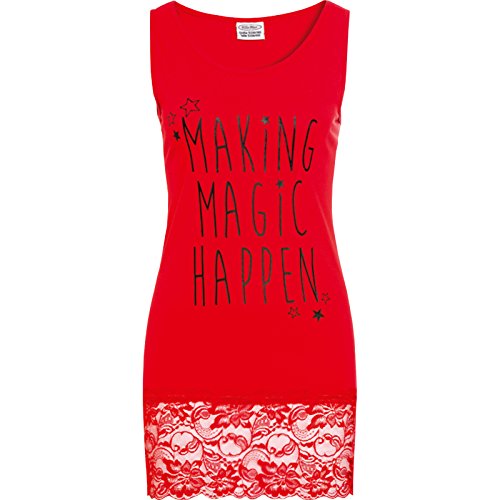 kaiser24 Longtop für Damen mit Spathetti-Trägern - Leicht tailliertes Sommertop mit Rundhals-Ausschnitt (S (36/38), Longtop rot (Magic)) von kaiser24