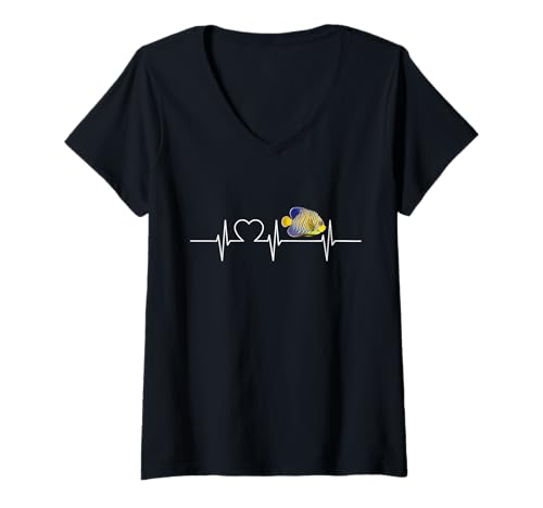Damen Kaiserfische Herzschlag Kaiserfisch T-Shirt mit V-Ausschnitt Damen Kaiserfische Herzschlag Kaiserfisch T-Shirt mit V-Ausschnitt von Kaiserfische Kaiserfisch Tier Shop