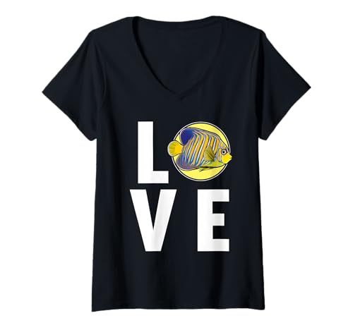 Damen Kaiserfische Kaiserfisch T-Shirt mit V-Ausschnitt Damen Kaiserfische Kaiserfisch T-Shirt mit V-Ausschnitt von Kaiserfische Kaiserfisch Tier Shop