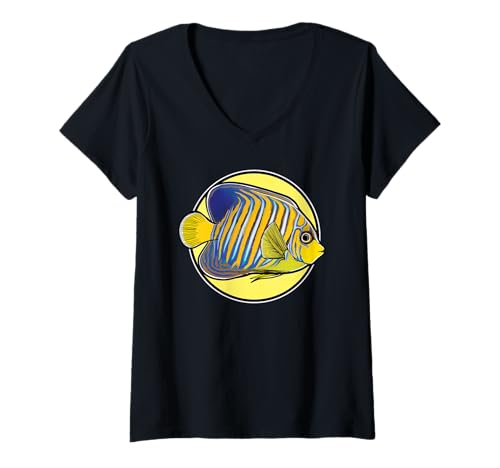 Damen Kaiserfische Kaiserfisch T-Shirt mit V-Ausschnitt Damen Kaiserfische Kaiserfisch T-Shirt mit V-Ausschnitt von Kaiserfische Kaiserfisch Tier Shop