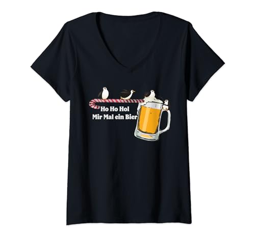 Damen Pinguin Ho Ho Hol Mir Mal Ein Bier Lustige Weihnachten T-Shirt mit V-Ausschnitt Damen Pinguin Ho Ho Hol Mir Mal Ein Bier Lustige Weihnachten T-Shirt mit V-Ausschnitt von Kaisers