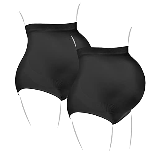 Kaiserschlüpfer Bauchgefühl - 2er-Pack Umstandsunterwäsche für Damen - elastische, stützende Unterhosen für Schwangere (DE/NL/SE/PL, Alphanumerisch, XL, Regular, Regular, Schwarz/Schwarz) von Kaiserschlüpfer