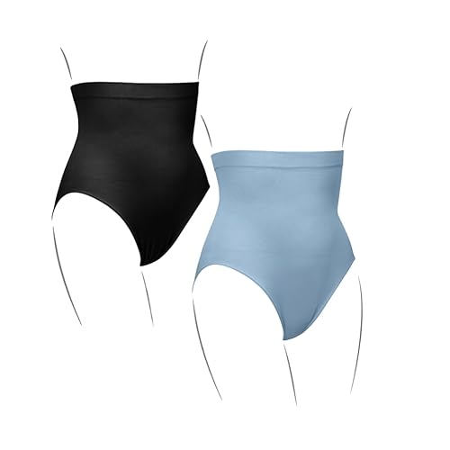 Kaiserschlüpfer Bauchschmeichler - 2er Pack Damen Shapewear Unterhose - bauchweg Miederslips mit hoher Taille und Stützbund (M, Regular, Schwarz & Vergissmeinnicht) von Kaiserschlüpfer