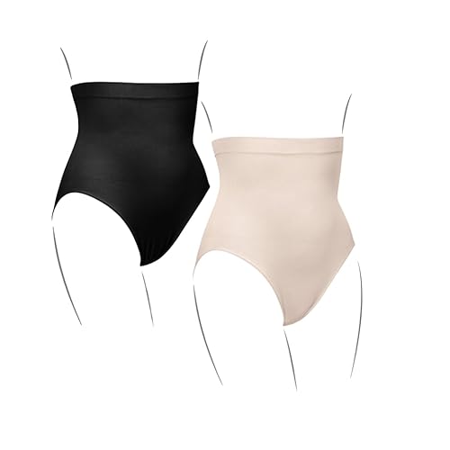 Kaiserschlüpfer Bauchschmeichler - 2er Pack Damen Shapewear Unterhose - bauchweg Miederslips mit hoher Taille und Stützbund (Schwarz & Puder, M) von Kaiserschlüpfer