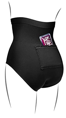 Kaiserschlüpfer Rückenschmeichler - Schwarze Unterhose für Damen mit Zwei Wärmepads - die Wärmflasche für unterwegs oder zuhause bei Rückenschmerzen - Schwarz | Größe XL (48/50) von Kaiserschlüpfer