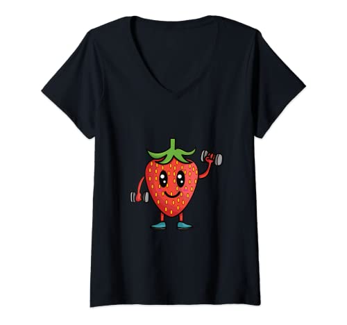 Damen Veggie power, Training Erdbeere ,lustige Erdbeere, Erdbeere T-Shirt mit V-Ausschnitt Damen Veggie power, Training Erdbeere ,lustige Erdbeere, Erdbeere T-Shirt mit V-Ausschnitt von Kaisi-Zeichnung, Veganer, Vegan, Hantel Erdbeere
