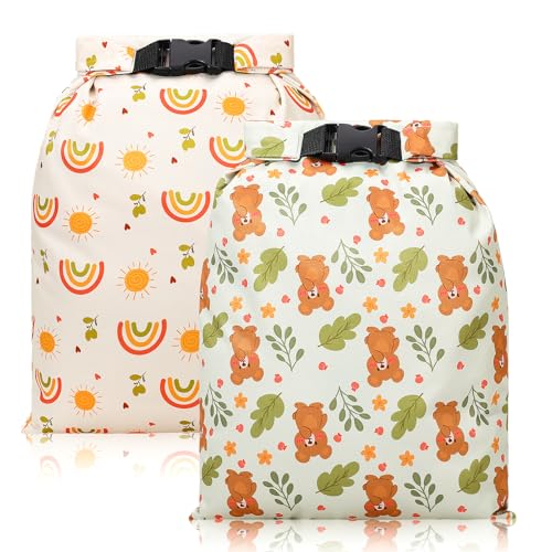 Kaisibum 2 Stück Wetbag Kindergarten,Wasserdichter Nasstasche Windeltaschen mit Verschlussschnalle,Nasse und Trocken Wickeltasche,Waschbar Nassbeutel Organiser für Kleinkind Windeln Reisen Gym von Kaisibum