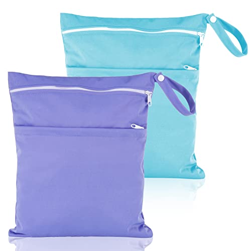 Kaisibum 2 Stück wasserdichte Stoffwindeln Nasstaschen Große Wickeltasche Wetbag Wiederverwendbare Wet Dry Cloth Windeltasche mit Reißverschluss für Baby Reisen Unterwegs(hellblau und lila) von Kaisibum