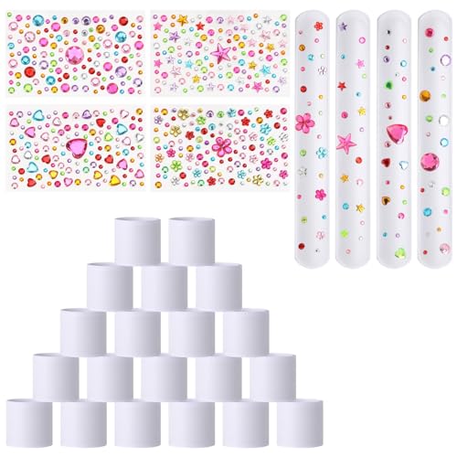 Kaisibum 25 Stück Schnapparmband Kinder Set with Glitzersteine Selbstklebend 4 Blätter, DIY Schnapparmbänder with Strasssteine Selbstklebend leer Slap Armbänder für Kindergeburtstag Jungen Mädchen von Kaisibum
