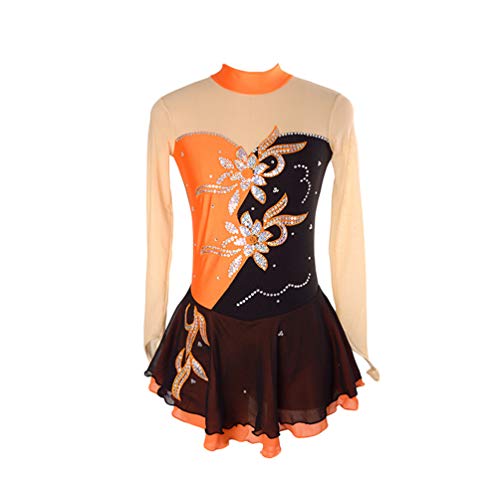 Kaiyei Eiskunstlaufkleid Frauen Mädchen Eislaufkleid Royal Chemical Fiber Mischung Nylon Material Handgefertigte feine Bohrer Schwarz Orange L von Kaiyei