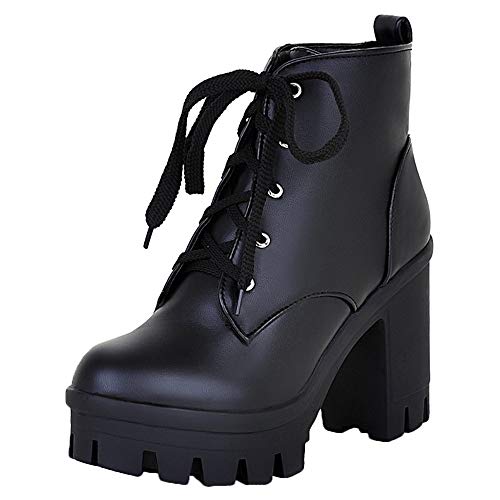 Kaizi Karzi Damen Basic Knöchel Stiefel Schnürstiefel Chunky Heel Stiefeletten Plateau Kampfstiefel mode Black Große 34 Asian von Kaizi Karzi