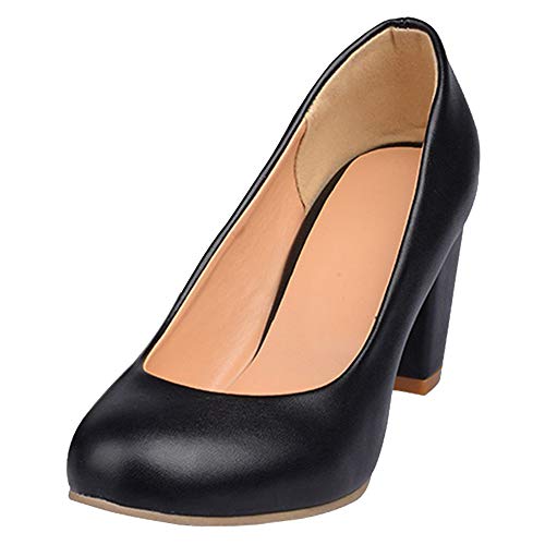 Kaizi Karzi Damen Klassischer Blockabsatz Schuhe Ohne Verschluss Pump Heels Büro Schuhe Black Gr 46 Asiatisch von Kaizi Karzi