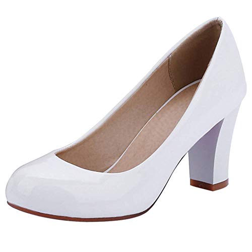 Kaizi Karzi Damen Klassischer Blockabsatz Schuhe Ohne Verschluss Pump Heels Büro Schuhe White Gr 46 Asiatisch von Kaizi Karzi