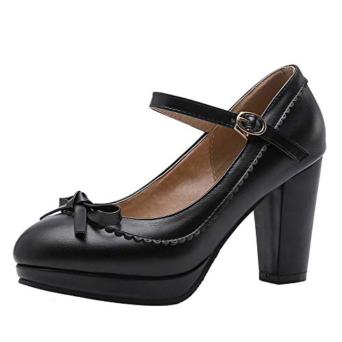 Kaizi Karzi Damen Klassischer High Heel Pumps Fesselriemen Party Schuhe Plateau Pumps Blockabsatz Black Gr 33 Asian von Kaizi Karzi