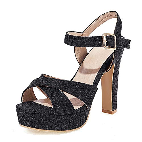 Kaizi Karzi Damen Plateau Sandalen Höhe Ferse Party Schuhe Open Toe Sommer Sandalen Glitzer Schnalle Sandalen black size 43 Asian von Kaizi Karzi