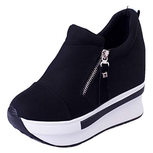 Kaizi Karzi Damen Plateau Schuhe Low Top Keilabsatz Sneakers Schuhe Thick Sole Schuhe Gehen Black Gr 40 Asiatisch von Kaizi Karzi