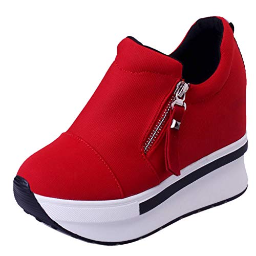 Kaizi Karzi Damen Plateau Schuhe Low Top Keilabsatz Sneakers Schuhe Thick Sole Schuhe Gehen Red Gr 38 Asiatisch von Kaizi Karzi