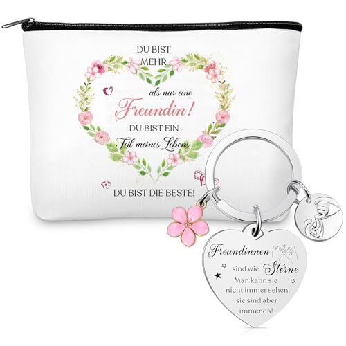 Kajaia 2er Set Beste Freundin Geschenke Kosmetiktasche Motivierende Schlüsselanhänger Freundschaft Schminktasche Freundin Tragbarer Klein Kulturbeutel mit Reißverschlüsse für Geburtstage von Kajaia