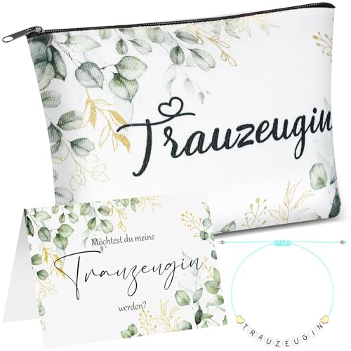 Kajaia Brautjungfer Fragen Geschenk Trauzeugin Perlenarmband Brautjungfer Armband Trauzeugin Kosmetiktasche Make Up Tasche Karte Möchtest Du Meine Trauzeugin Werden Schmuck für Braut Hochzeit (Grün) von Kajaia