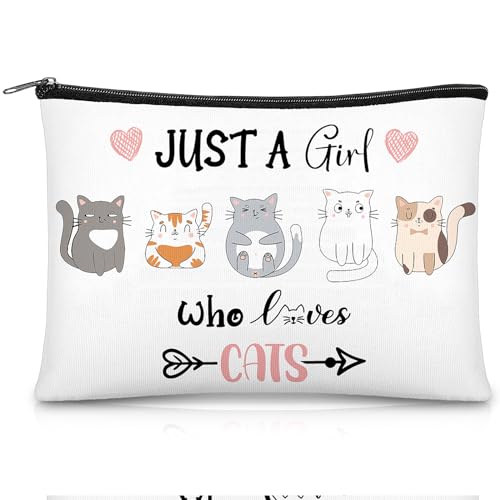 Kajaia Katze Kosmetiktasche aus Leinwand Damen Kulturtasche Kleine Katze Makeup Tasche mit Reißverschluss für Damen Mädchen Freundinnen Geschenk zu Weihnachten Neujahr Geburtstag Jahrestag von Kajaia