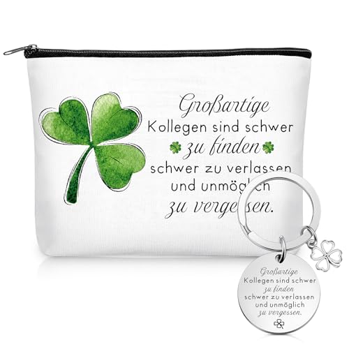 Kajaia Abschiedsgeschenk Kollegen Kosmetiktasche Set enthalten Motivierende Schminktasche und Vierblättriges Kleeblatt Schlüsselanhänger Jobwechsel Geschenk für Mädchen Kollegin Freundin von Kajaia