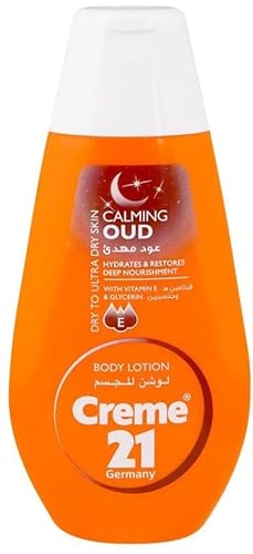Cream 21 Calming Oud Body Lotion 250 ml – Intensive Feuchtigkeitspflege für trockene bis sehr trockene Haut mit Vitamin E & Glycerin – Tiefenwirksam, regenerierend, mit luxuriösem Kajal Aufkleber von Kajal