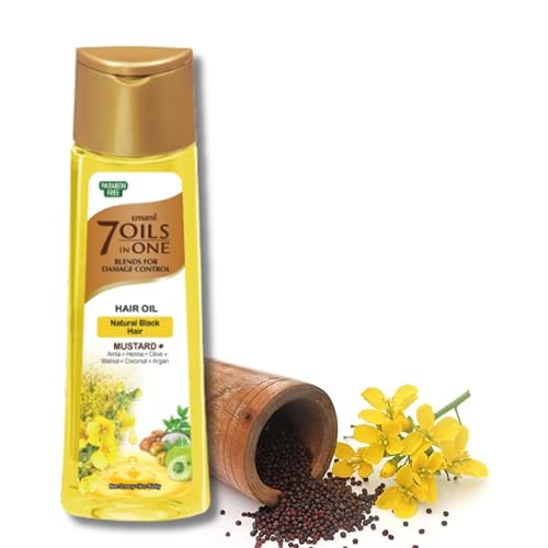 Emami 7 Oils in One Blends Mustard Haaröl Damage Control 200 ml - Mustard Plus mit Senföl, Henna & Amla Für Glänzendes, Stärkeres & Gepflegtes mit Kajal Sticker von Kajal