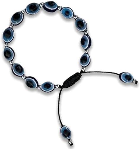 Kajal-Armbänder mit blauen, schwarzen und weißen Bösen-Augen-Perlen für Frauen, Glücksarmbänder für Mädchen. Diese Stretch-Armbänder sollen Ihnen Glück und Wohlstand bringen. (2 Metal Faces) von Kajal