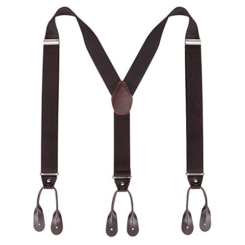 Kajeer Herren Schaltflächen Hosenträger Breit Elastisch - 35mm Y Form Längenverstellbar Hosenträgers, Kaffee, Knopfende von Kajeer