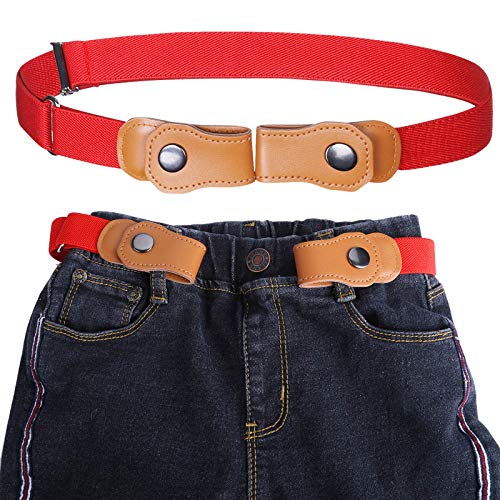 Jungen Ohne Schnalle Elastisch Gürtel - Einstellbar Ohne Schnalle Unsichtbarer Gürtel Passt 50-81 cm Unsichtbare Stretchgürtel für 2-15 jährige Kinder Jeans (Rot) von Kajeer