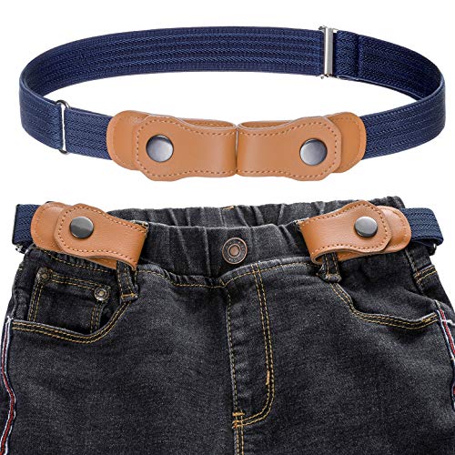 Jungen Ohne Schnalle Elastisch Gürtel - Einstellbar Ohne Schnalle Unsichtbarer Gürtel Passt 50-81 cm Unsichtbare Stretchgürtel für 2-15 jährige Kinder Jeans (Marineblaues Wellenmuster) von Kajeer