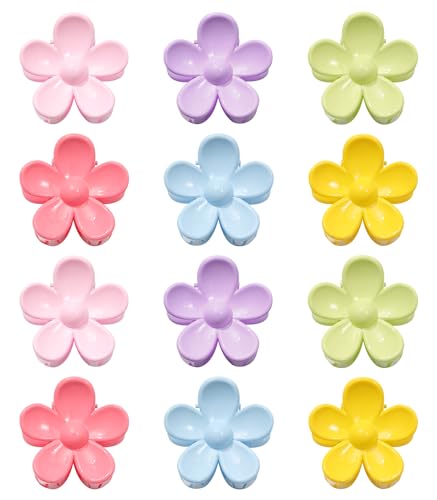 Kajeer 12 Stück Klein Blumen-Haarklammer für Damen Mädchen, Glänzende Mini-Haarklammern Rutschfeste Niedlich Haarspangen für Feines Dünnes Haar Dickes Haar von Kajeer