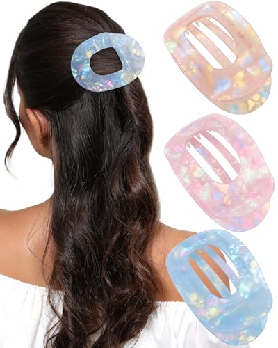 Kajeer 3 Stück Flache Haarklammer für Damen - Haarspange Flaches Aufliegend,10cm Groß Leichte Elegant Haarclips für Dünnes Haar,Autofahren (Helllila + Hellorange + Hellblau) von Kajeer