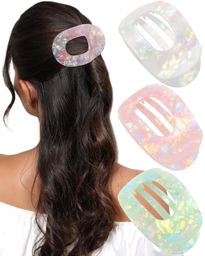 Kajeer 3 Stück Flache Haarklammer für Damen - Haarspange Flaches Aufliegend,10cm Groß Leichte Elegant Haarclips für Dünnes Haar,Autofahren (Perlmuttweiß + Hellrosa + Hellgrün) von Kajeer