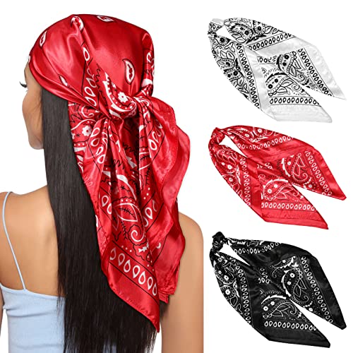 Kajeer 3 Stück Kopftuch Bandana Halstuch für Damen - 90x90cm Große Satin Seidentuch Weiches Satinschal Haarschal für Frauen von Kajeer