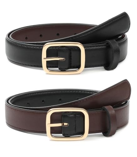 Kajeer Damen Wendegürtel für Jeans Hosen Kleid - Mode Damen Gürtel Schwarz PU-Ledergürtel mit Quadratischer Goldener Schnalle, 2.8cm Breit von Kajeer