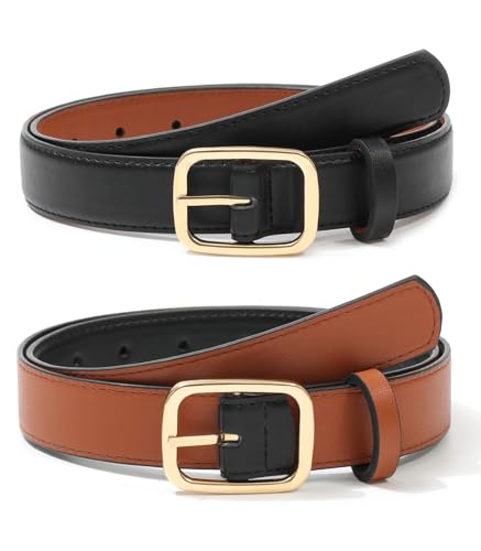 Kajeer Damen Wendegürtel für Jeans Hosen Kleid - Mode Damen Gürtel Schwarz PU-Ledergürtel mit Quadratischer Goldener Schnalle, 2.8cm Breit von Kajeer