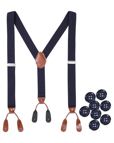 Kajeer Herren Hosenträger zum Knöpfen - Einstellbare Y-Form Suspenders 3,5 cm Breit, Braun Kunstleder für Hochzeit und Business von Kajeer