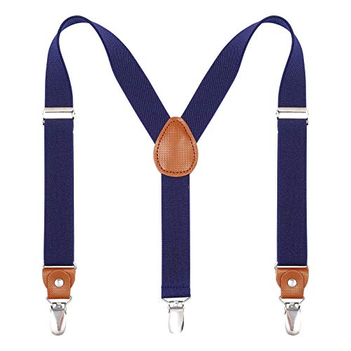 Kajeer Kinder Herren Hosenträger Breit Elastisch - Längenverstellbar Y-Form mit Starken 3er Clips Hosenträger Gürtel für Damen, 110cm (Erwachsene Größe), Navy Blau von Kajeer